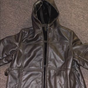 Dark Brown Leather Jacket With Hood For Women